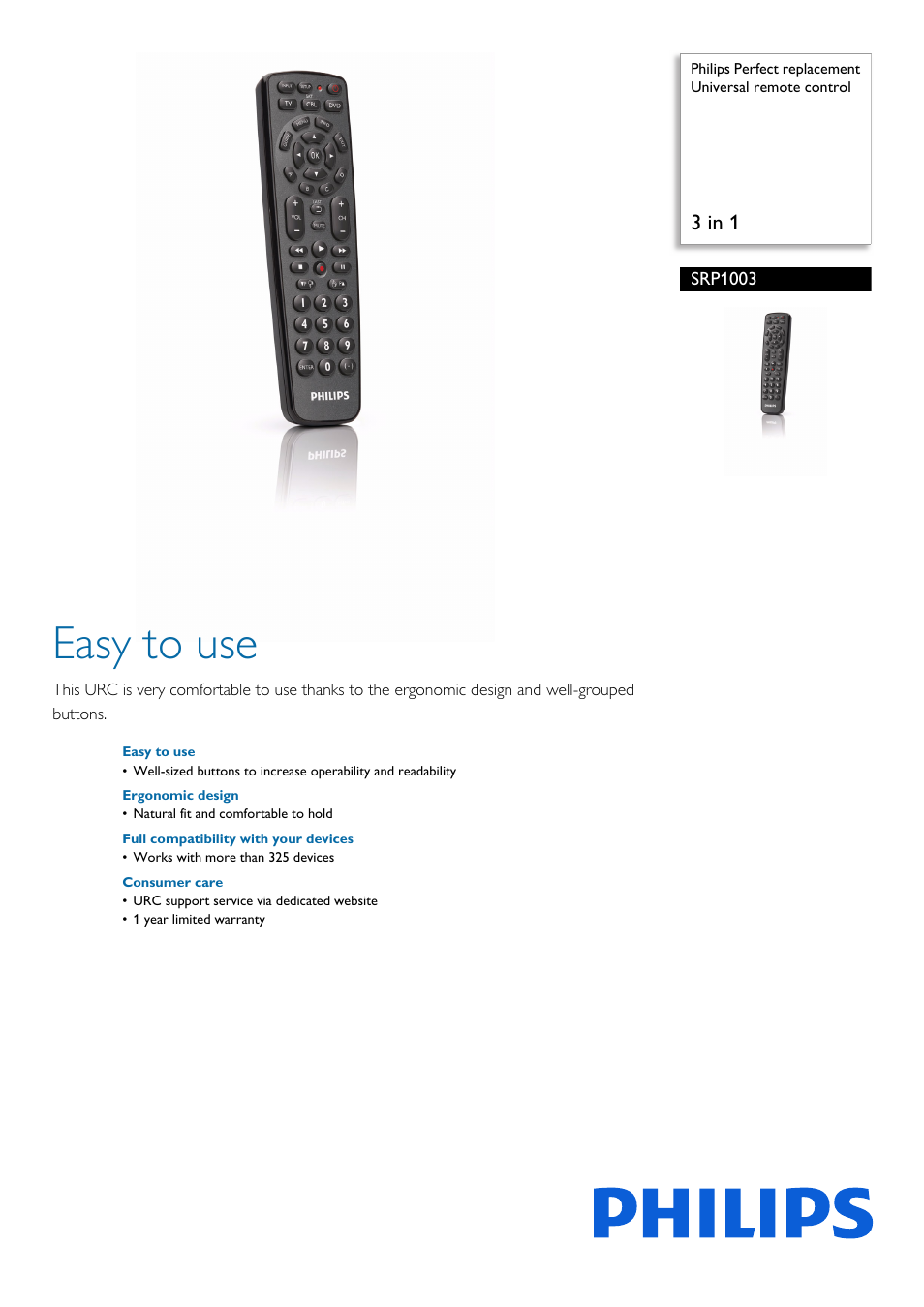 Philips SRP1003-27 User Manual | 2 pages