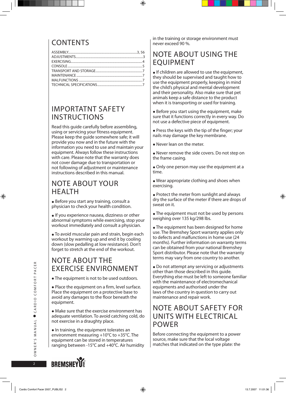 Accell Cardio Comfort Pacer User Manual | Page 2 / 68