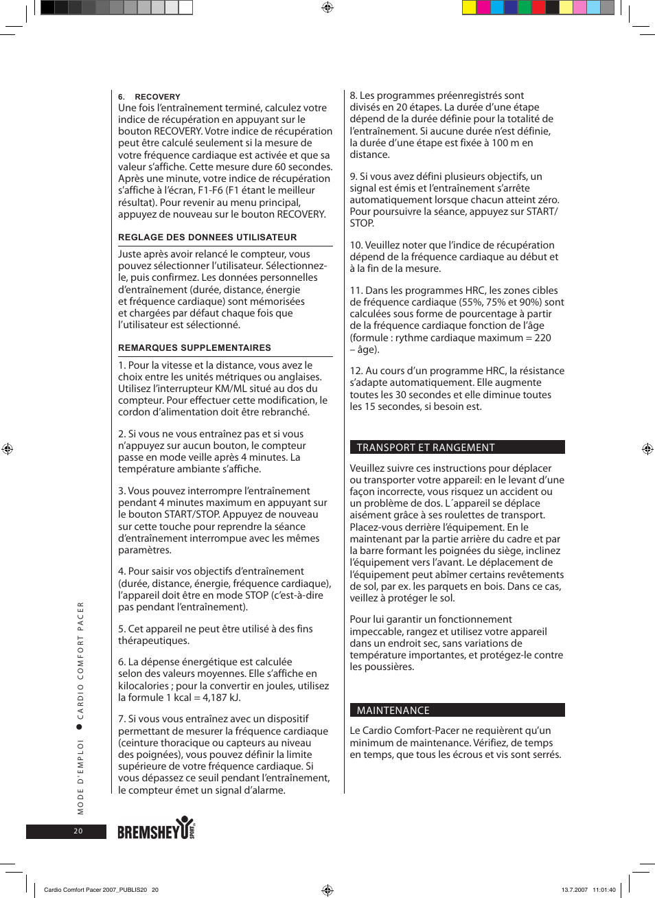 Accell Cardio Comfort Pacer User Manual | Page 20 / 68
