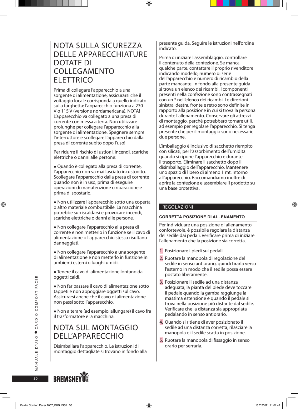 Nota sul montaggio dell’apparecchio | Accell Cardio Comfort Pacer User Manual | Page 30 / 68