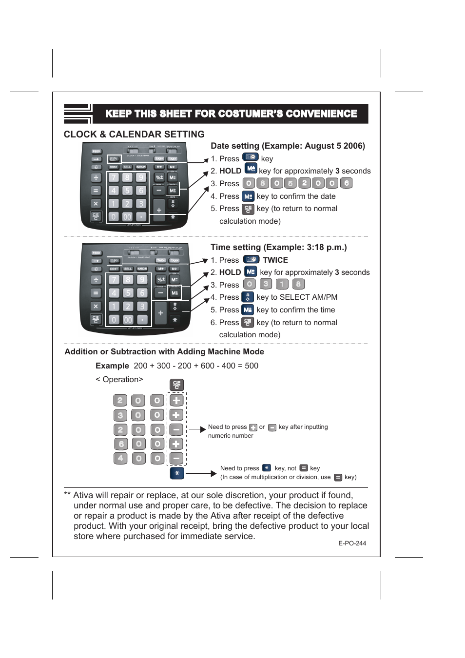 Ativa E-PO-244 User Manual | 1 page