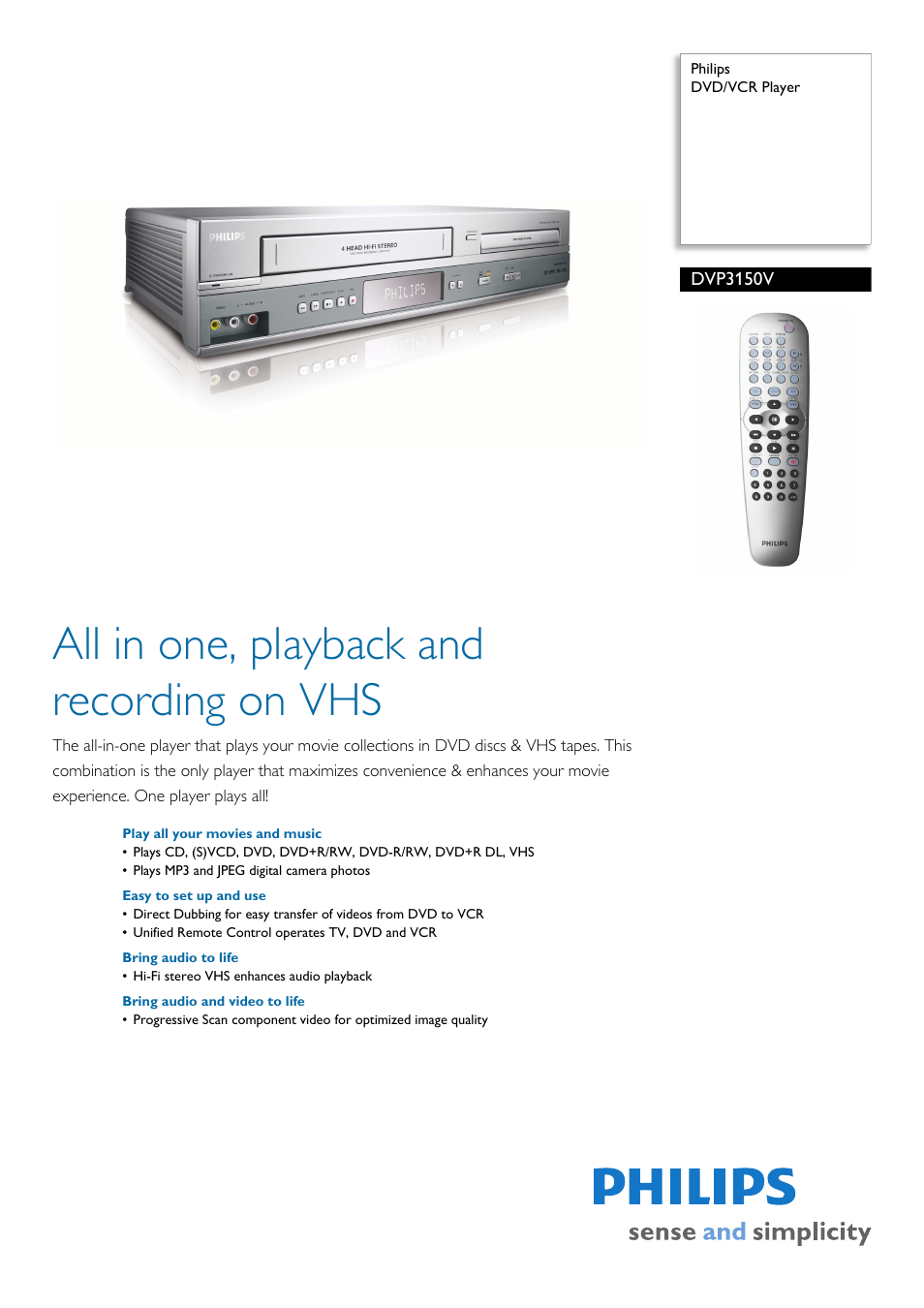 Philips DVD-VCR Player User Manual | 2 pages
