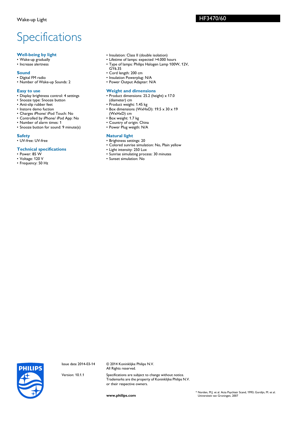 Specifications | Philips HF3470-60 User Manual | Page 3 / 3