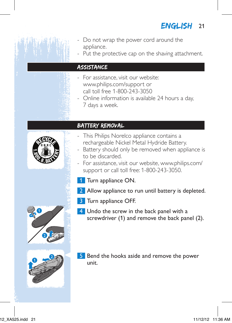 English | Philips XA525-42 User Manual | Page 21 / 48