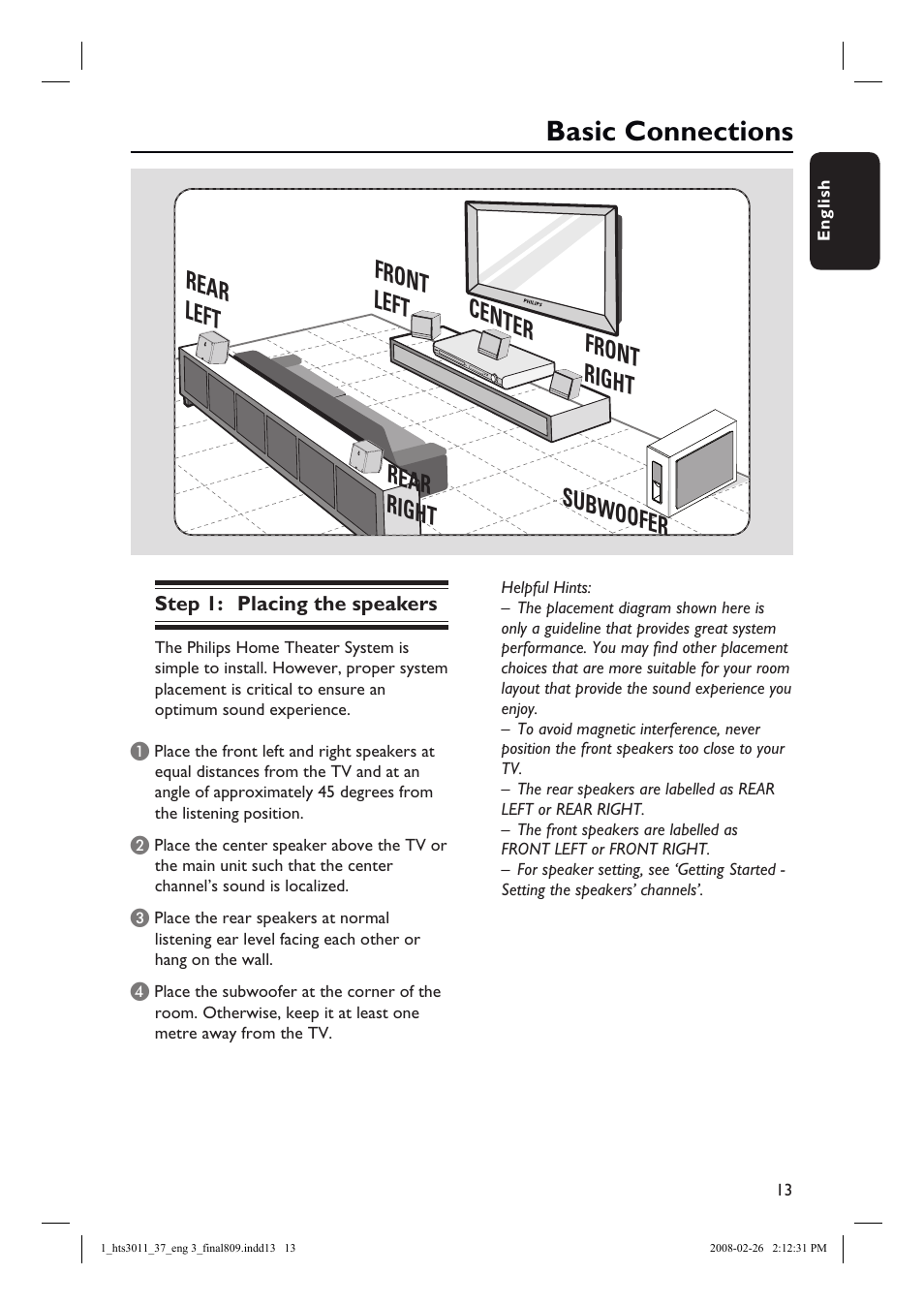 Basic connections | Philips HTS3011-37 User Manual | Page 13 / 51