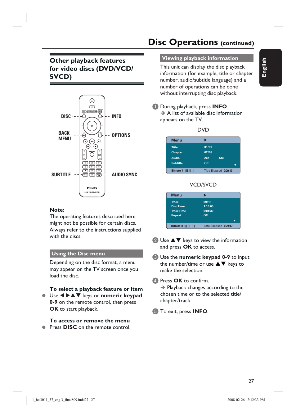 Disc operations, Continued) | Philips HTS3011-37 User Manual | Page 27 / 51