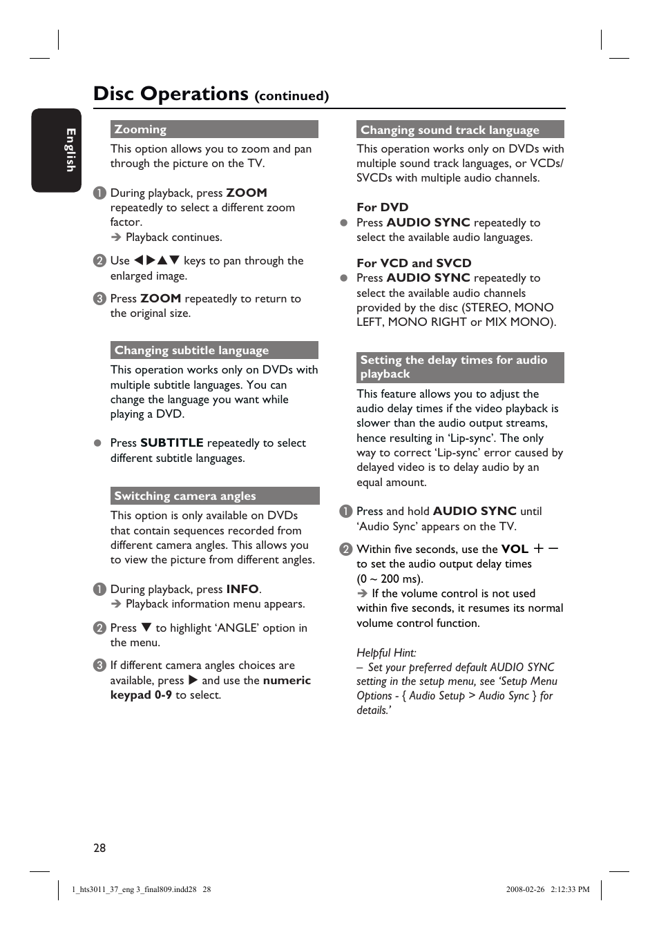 Disc operations | Philips HTS3011-37 User Manual | Page 28 / 51