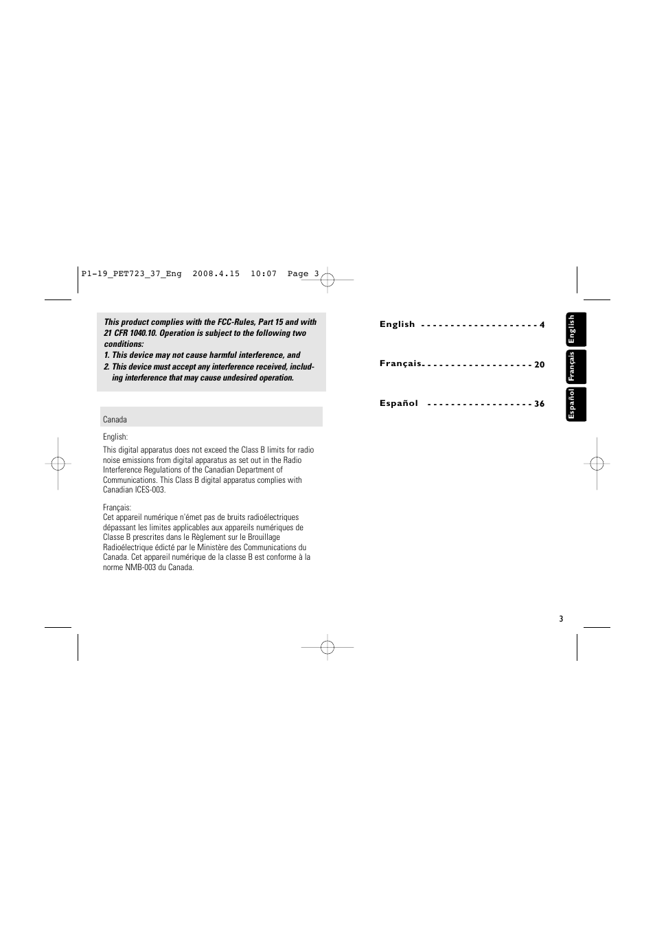 Philips PET723-37B User Manual | Page 3 / 20