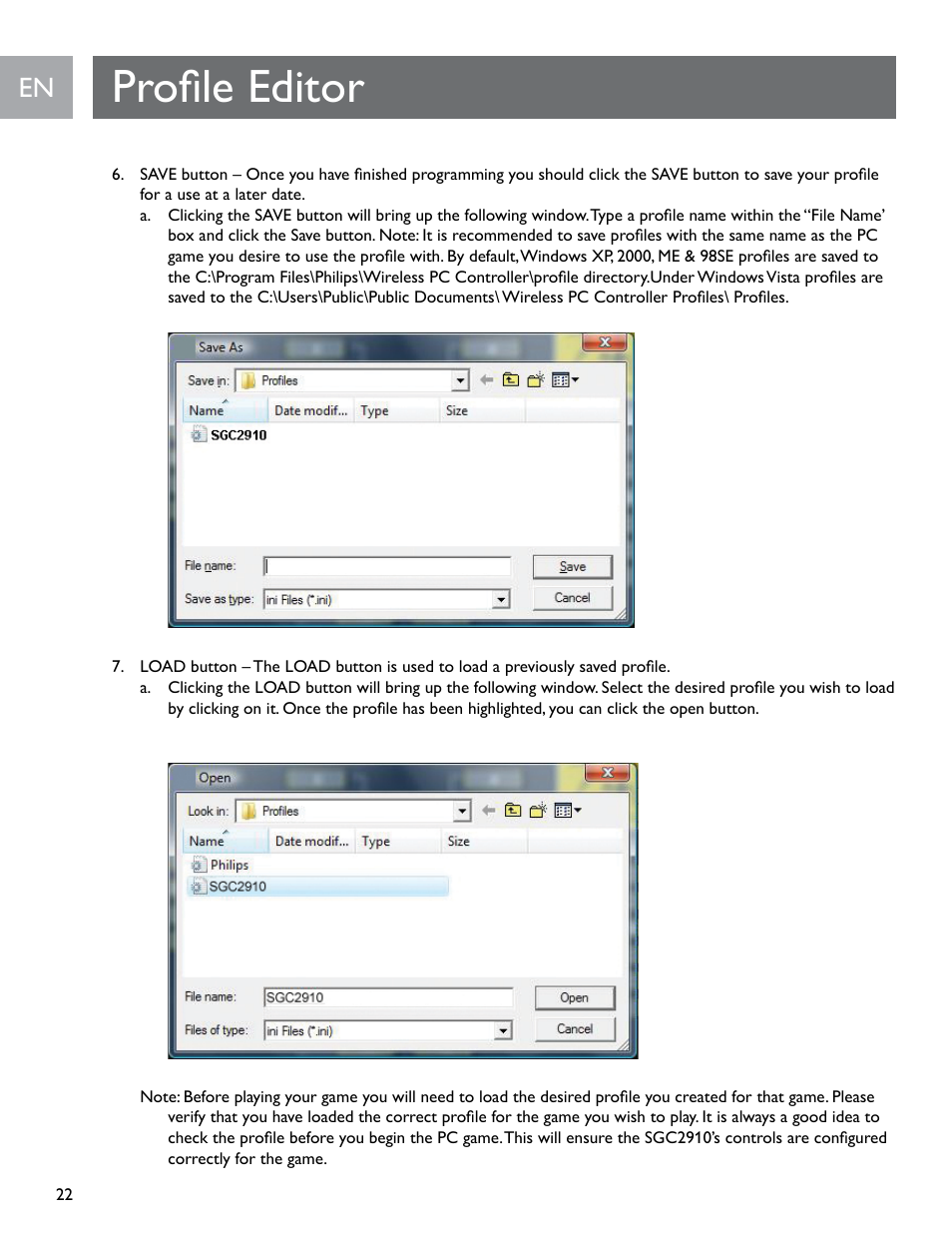 Profile editor | Philips SGC2910-27 User Manual | Page 22 / 40