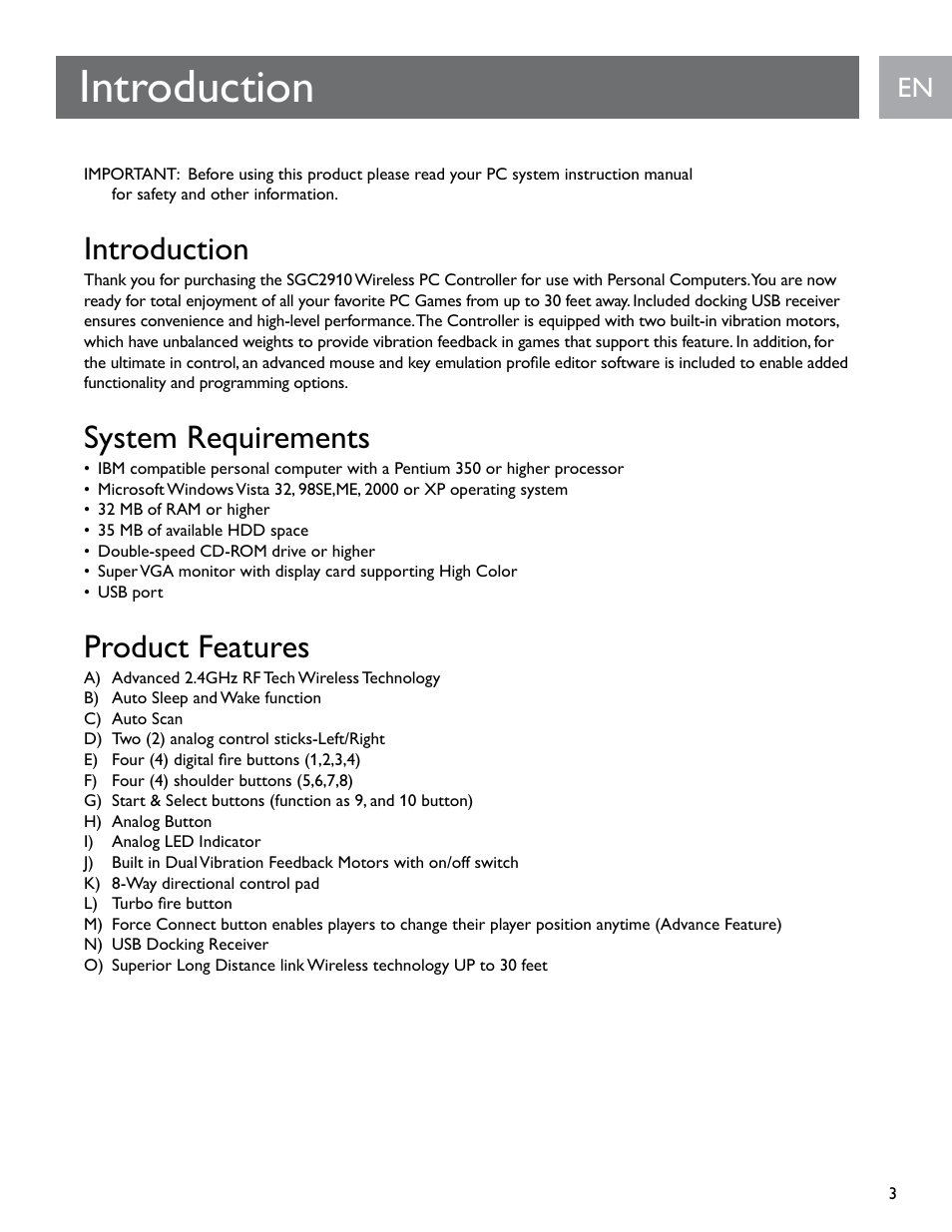 Introduction, System requirements, Product features | Philips SGC2910-27 User Manual | Page 3 / 40