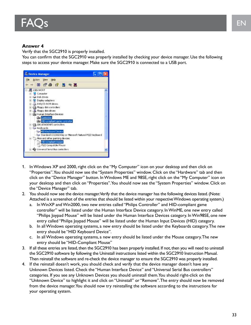 Faqs | Philips SGC2910-27 User Manual | Page 33 / 40