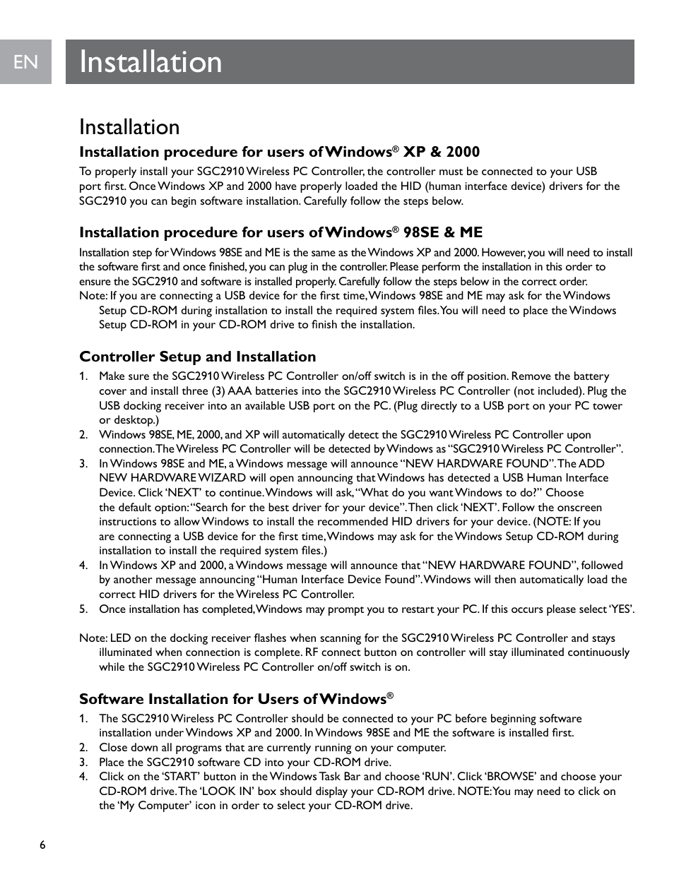 Installation | Philips SGC2910-27 User Manual | Page 6 / 40