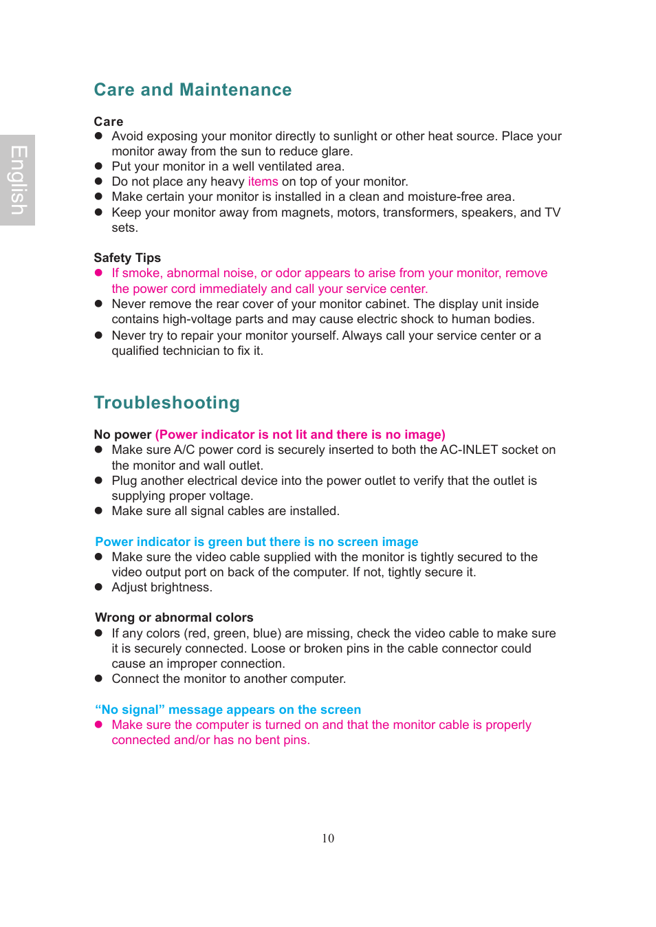 English, Care and maintenance, Troubleshooting | Ativa AT24OHP User Manual | Page 13 / 40