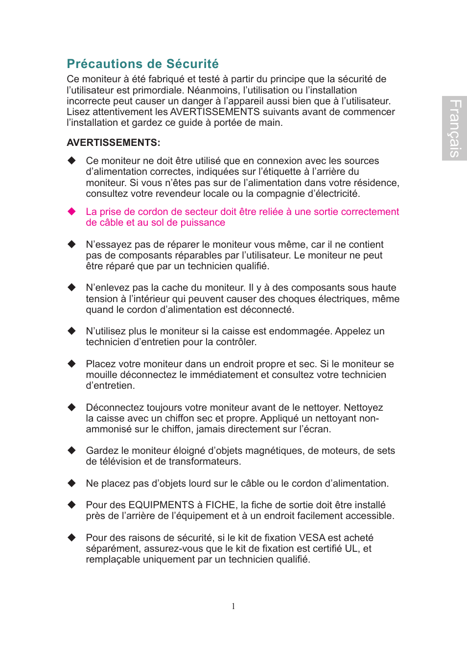 Français, Précautions de sécurité | Ativa AT24OHP User Manual | Page 17 / 40