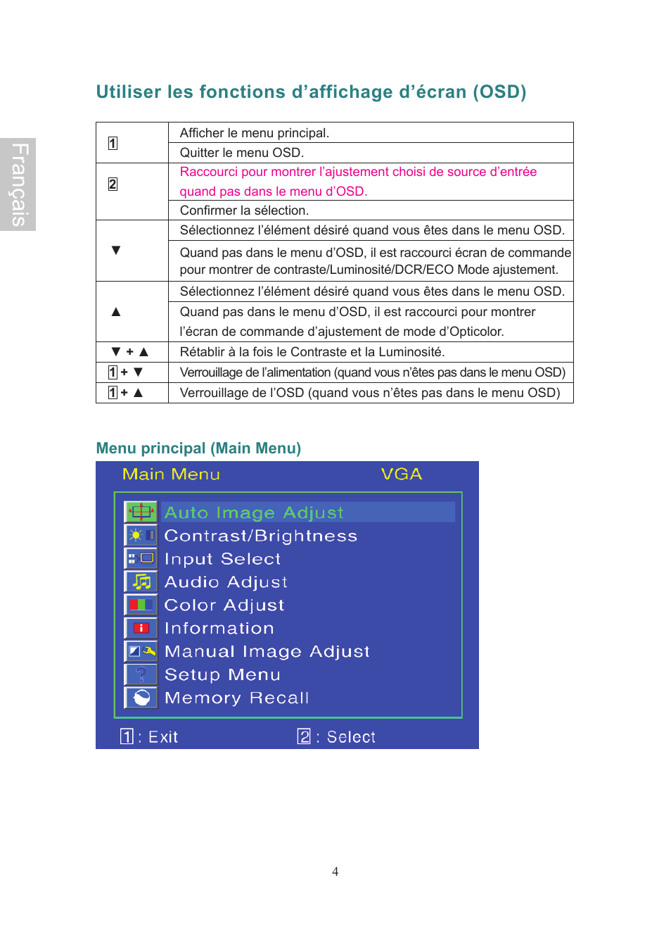 Français, Utiliser les fonctions d’affichage d’écran (osd) | Ativa AT24OHP User Manual | Page 20 / 40