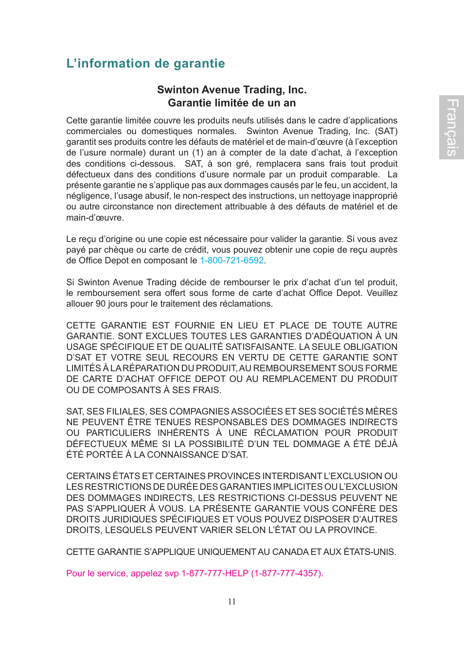 Français, L’information de garantie | Ativa AT24OHP User Manual | Page 27 / 40
