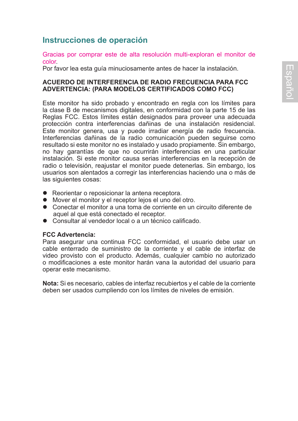 Español, Instrucciones de operación | Ativa AT24OHP User Manual | Page 28 / 40