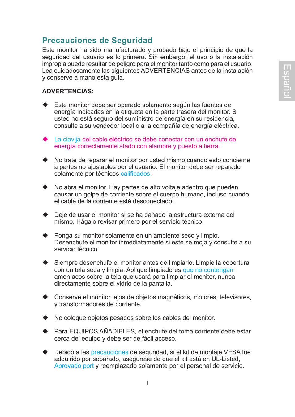 Español, Precauciones de seguridad | Ativa AT24OHP User Manual | Page 30 / 40