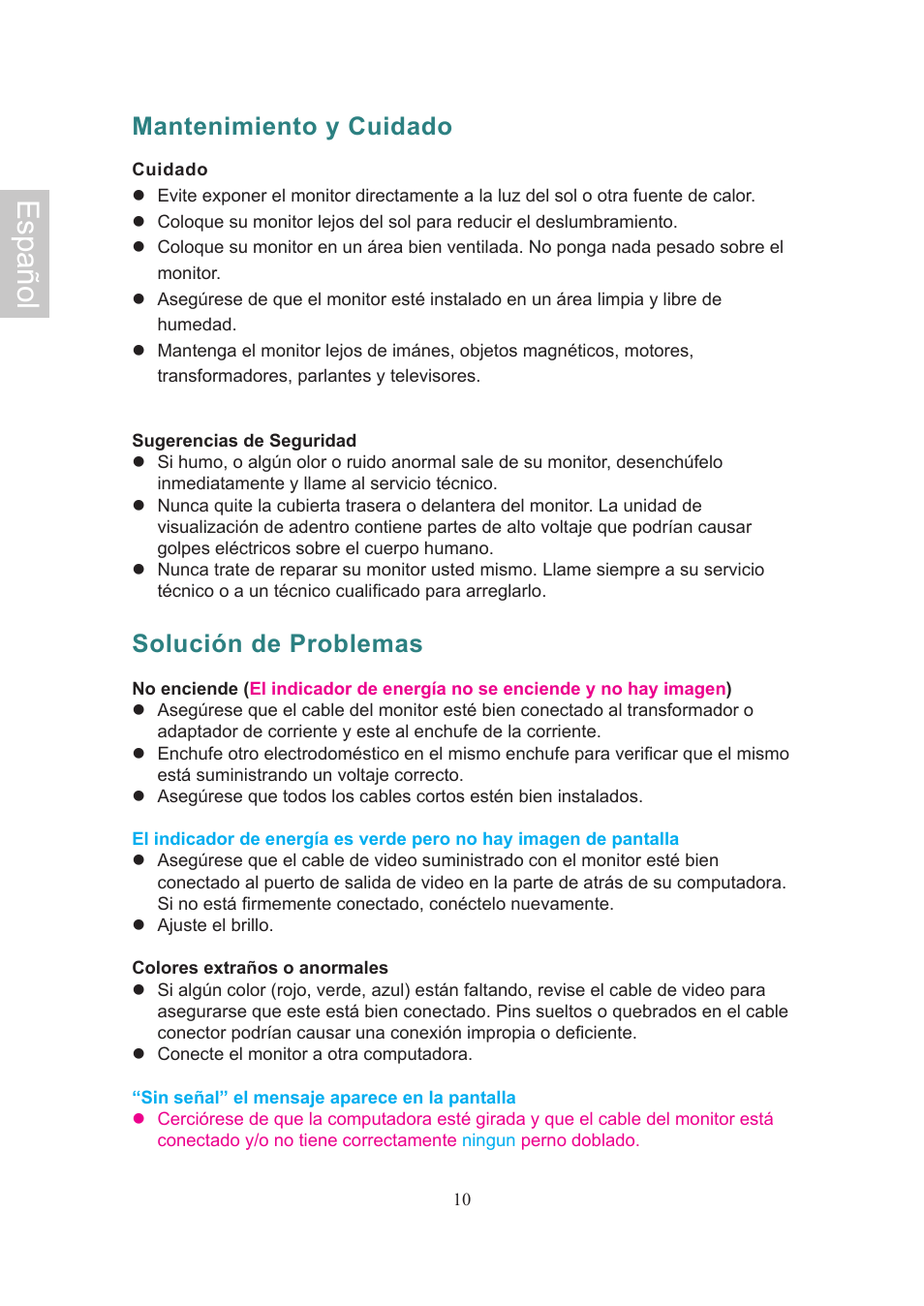 Español, Mantenimiento y cuidado, Solución de problemas | Ativa AT24OHP User Manual | Page 39 / 40