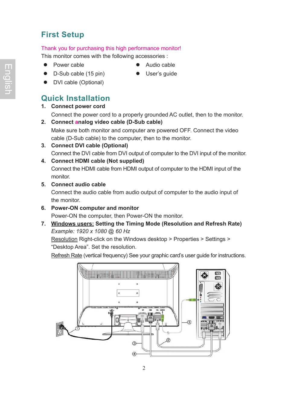 English, First setup, Quick installation | Ativa AT24OHP User Manual | Page 5 / 40
