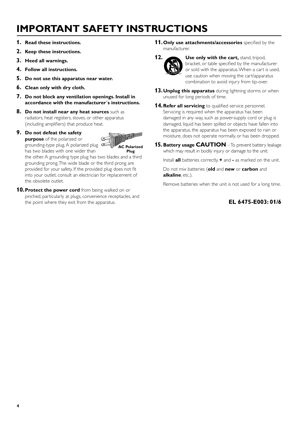 Important safety instructions | Philips CDR700BK User Manual | Page 4 / 32