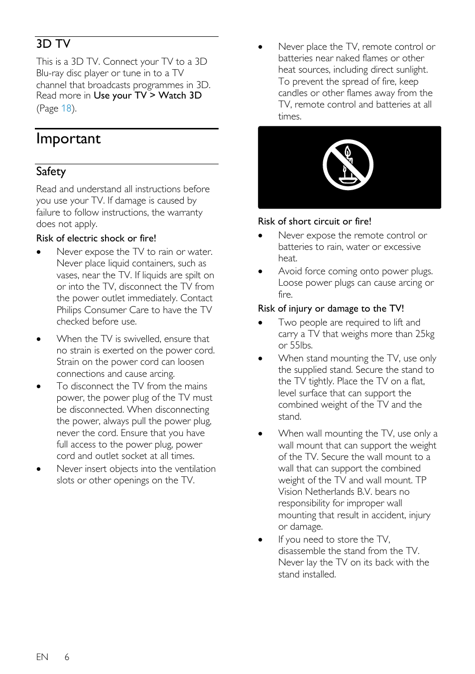 3d tv, Important, Safety | Philips 32PDL7906T-12 User Manual | Page 6 / 72