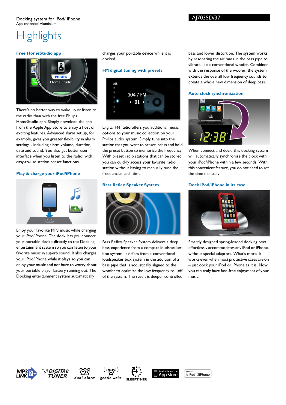 Highlights | Philips AJ7035D-37 User Manual | Page 2 / 3