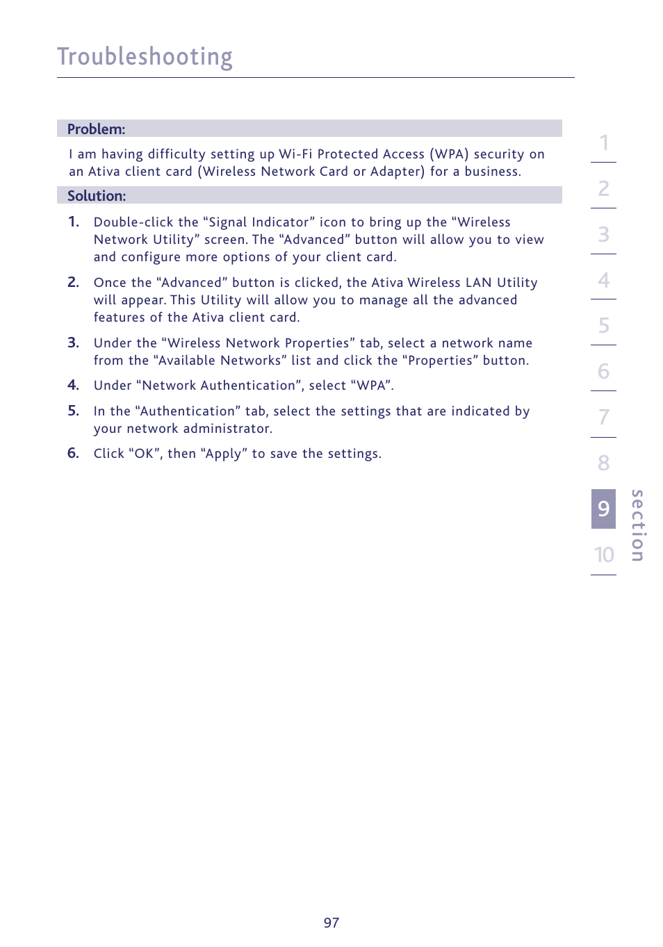 Troubleshooting, Se ct io n | Ativa P75234 User Manual | Page 102 / 108