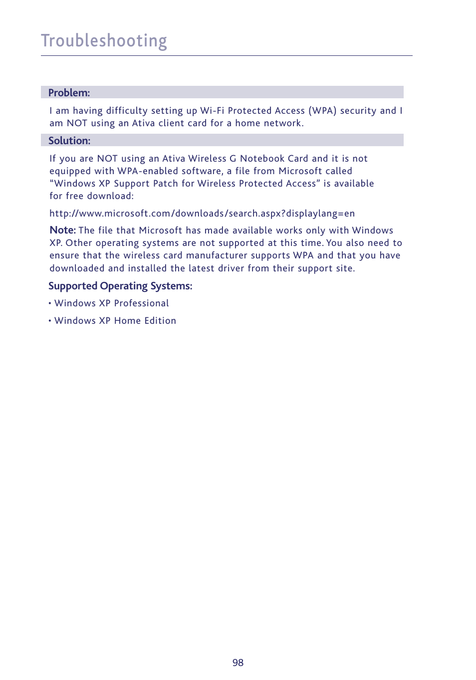 Troubleshooting | Ativa P75234 User Manual | Page 103 / 108