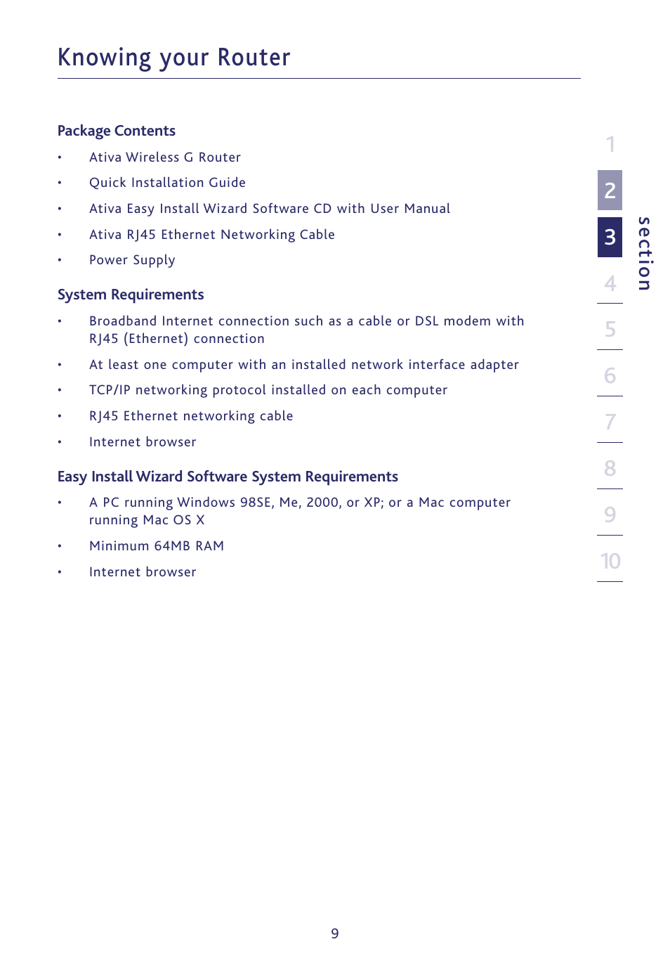 Knowing your router, Se ct io n | Ativa P75234 User Manual | Page 14 / 108