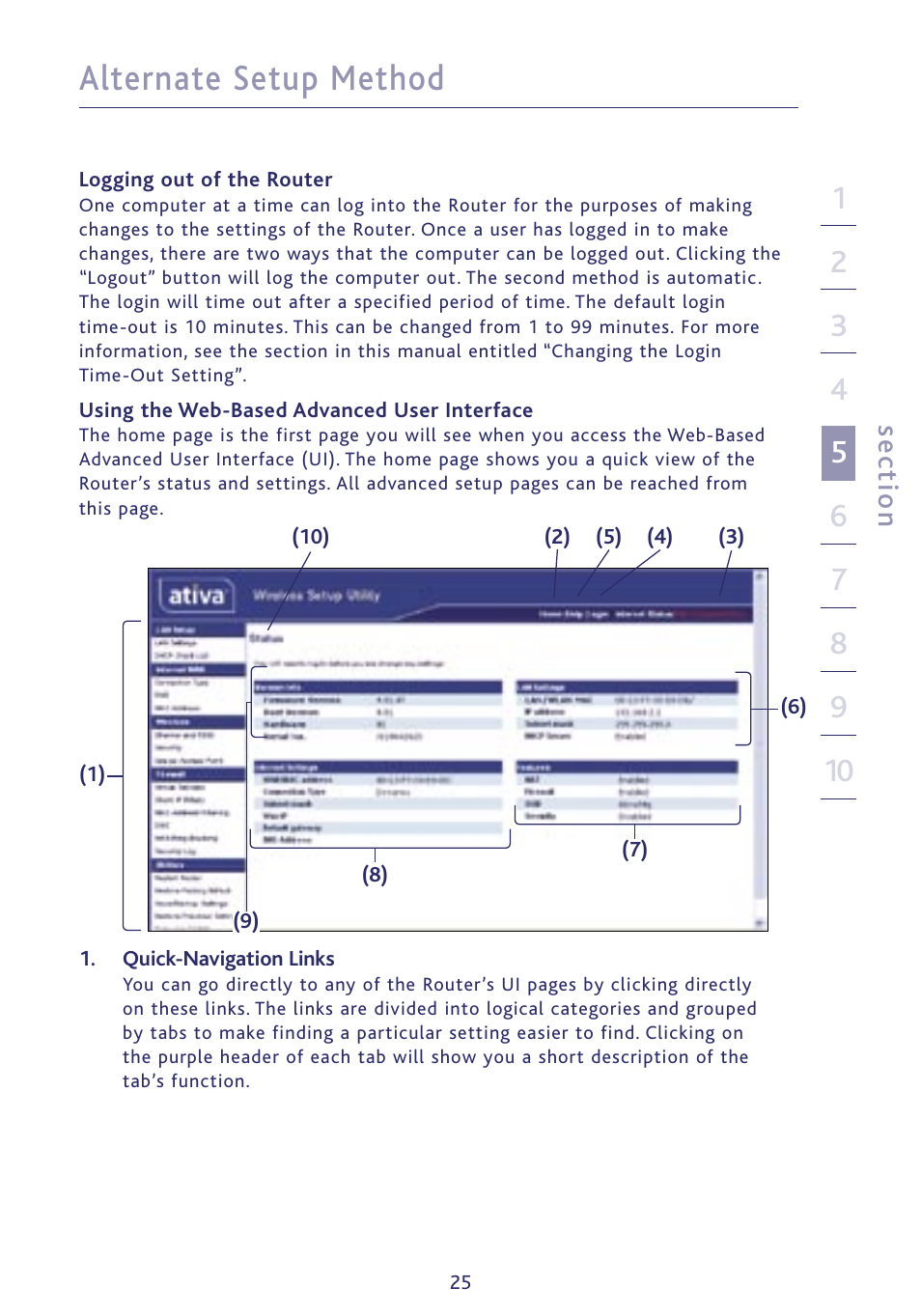 Alternate setup method, Se ct io n | Ativa P75234 User Manual | Page 30 / 108