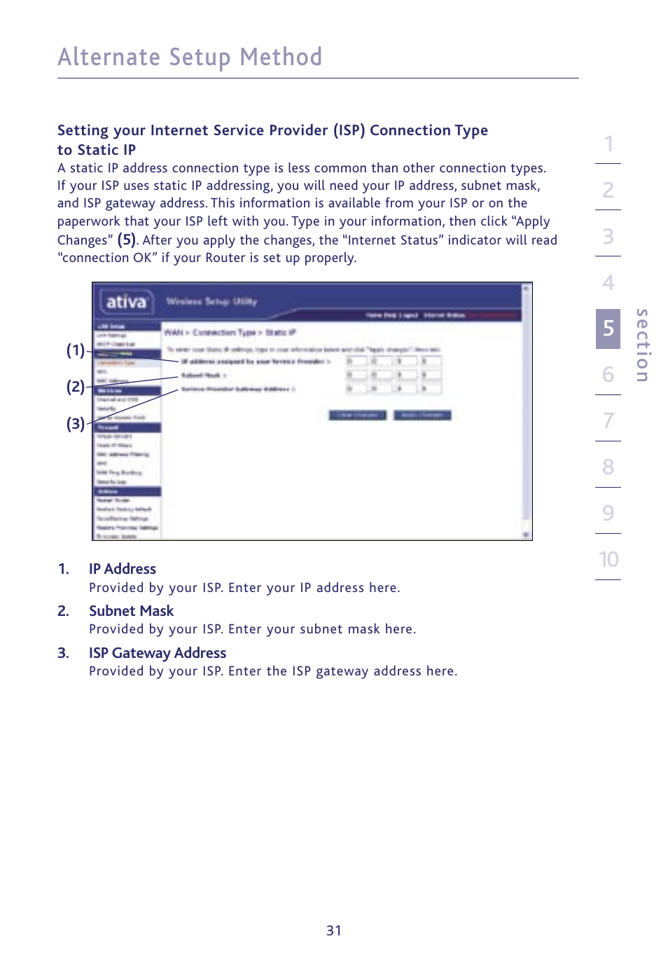 Alternate setup method, Se ct io n | Ativa P75234 User Manual | Page 36 / 108