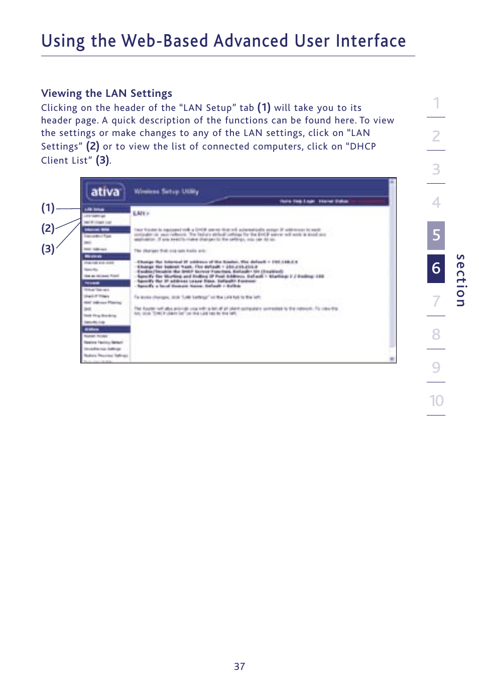 Using the web-based advanced user interface, Se ct io n | Ativa P75234 User Manual | Page 42 / 108