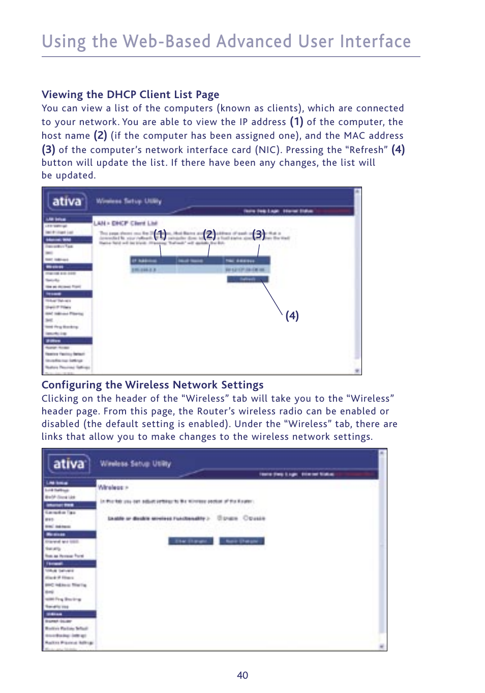 Using the web-based advanced user interface | Ativa P75234 User Manual | Page 45 / 108