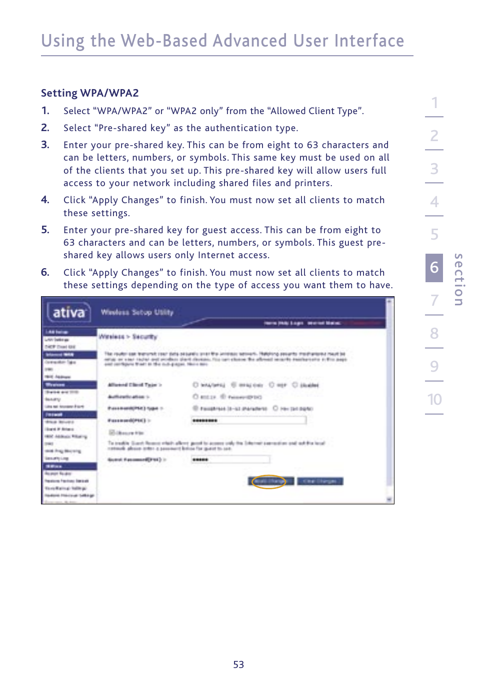 Using the web-based advanced user interface, Se ct io n | Ativa P75234 User Manual | Page 58 / 108
