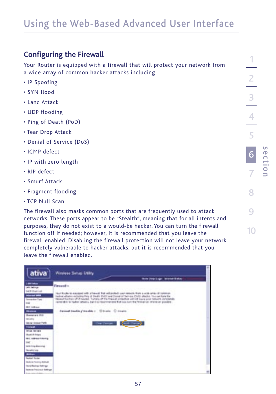 Using the web-based advanced user interface, Se ct io n | Ativa P75234 User Manual | Page 62 / 108