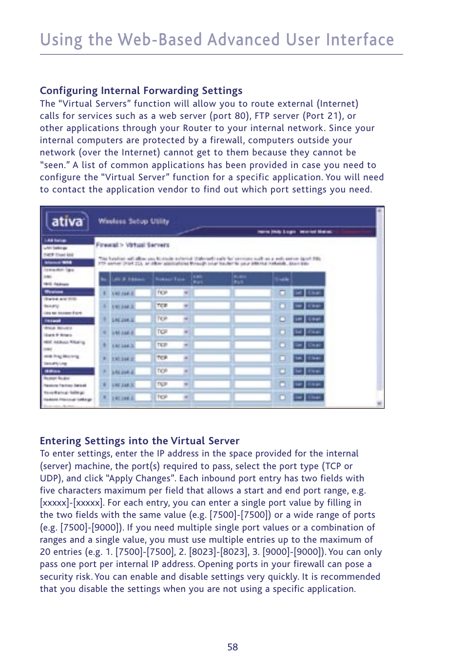 Using the web-based advanced user interface | Ativa P75234 User Manual | Page 63 / 108