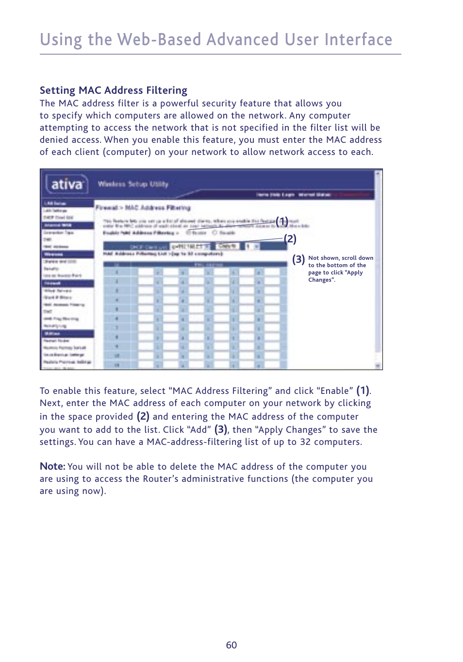 Using the web-based advanced user interface | Ativa P75234 User Manual | Page 65 / 108