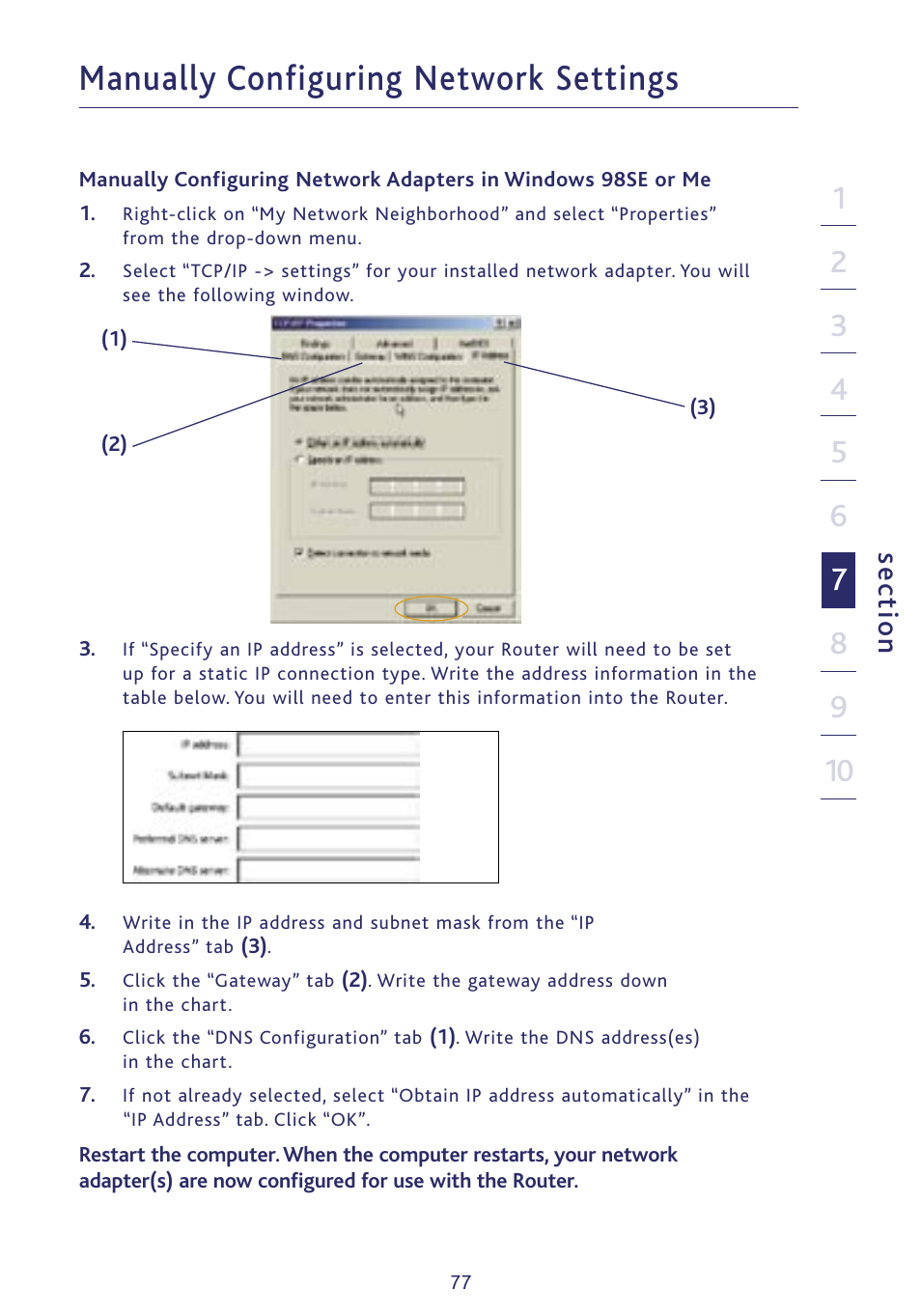 Manually configuring network settings, Se ct io n | Ativa P75234 User Manual | Page 82 / 108