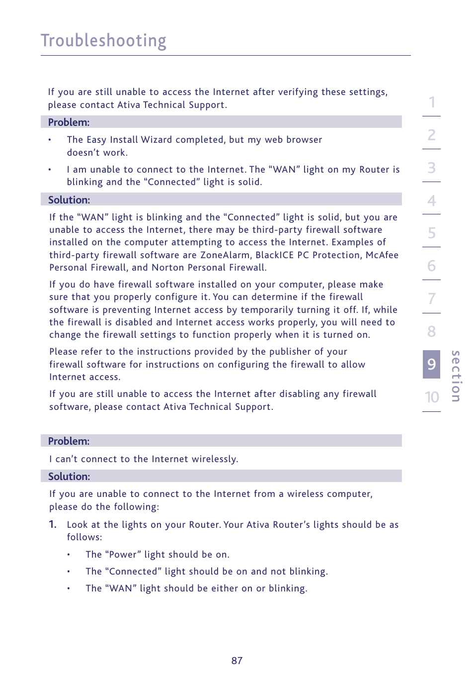 Troubleshooting, Se ct io n | Ativa P75234 User Manual | Page 92 / 108