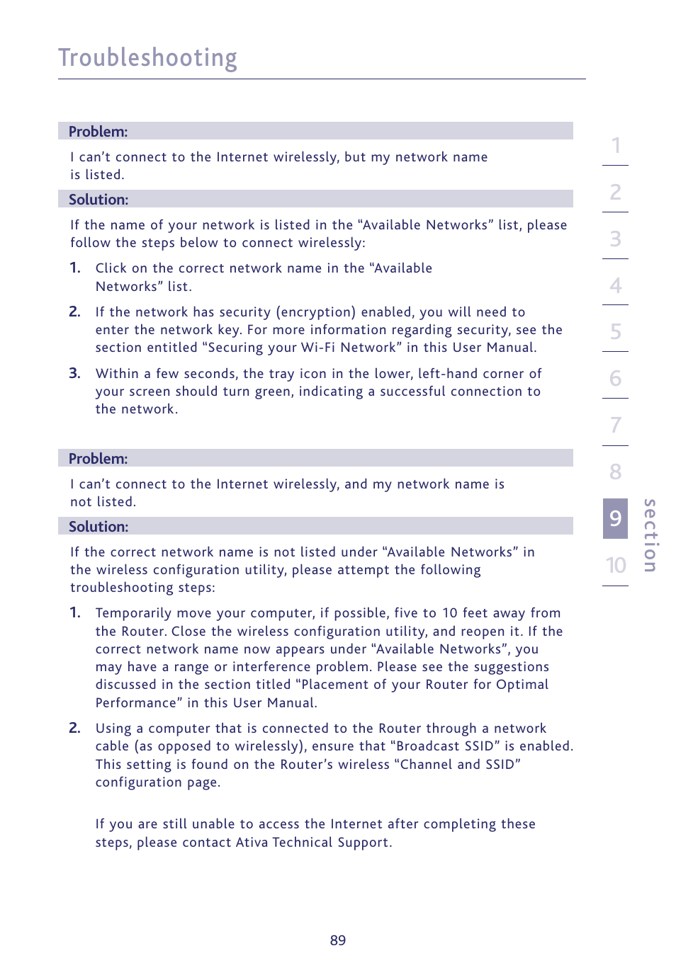 Troubleshooting, Se ct io n | Ativa P75234 User Manual | Page 94 / 108