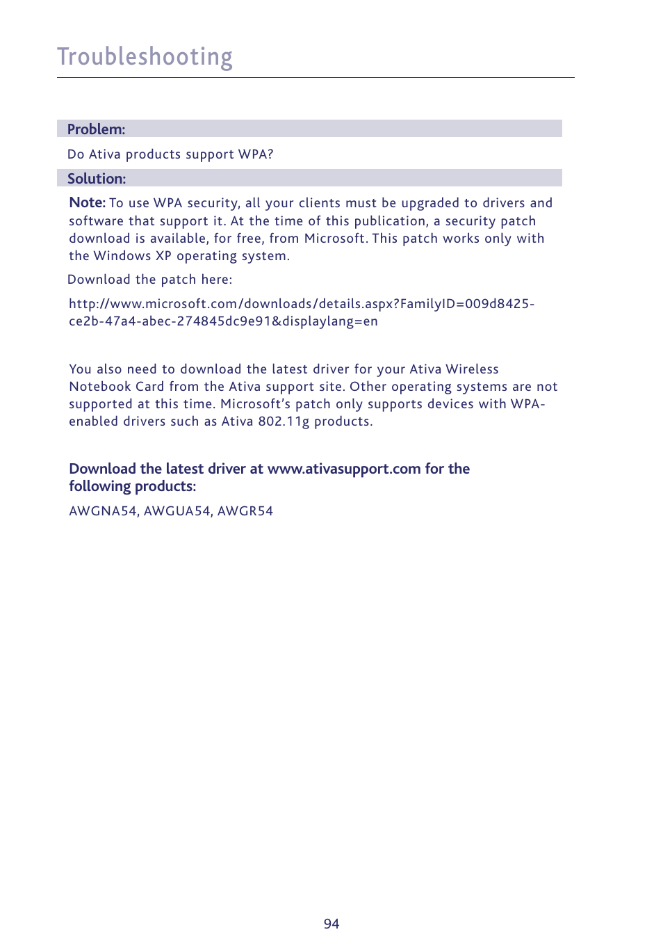 Troubleshooting | Ativa P75234 User Manual | Page 99 / 108