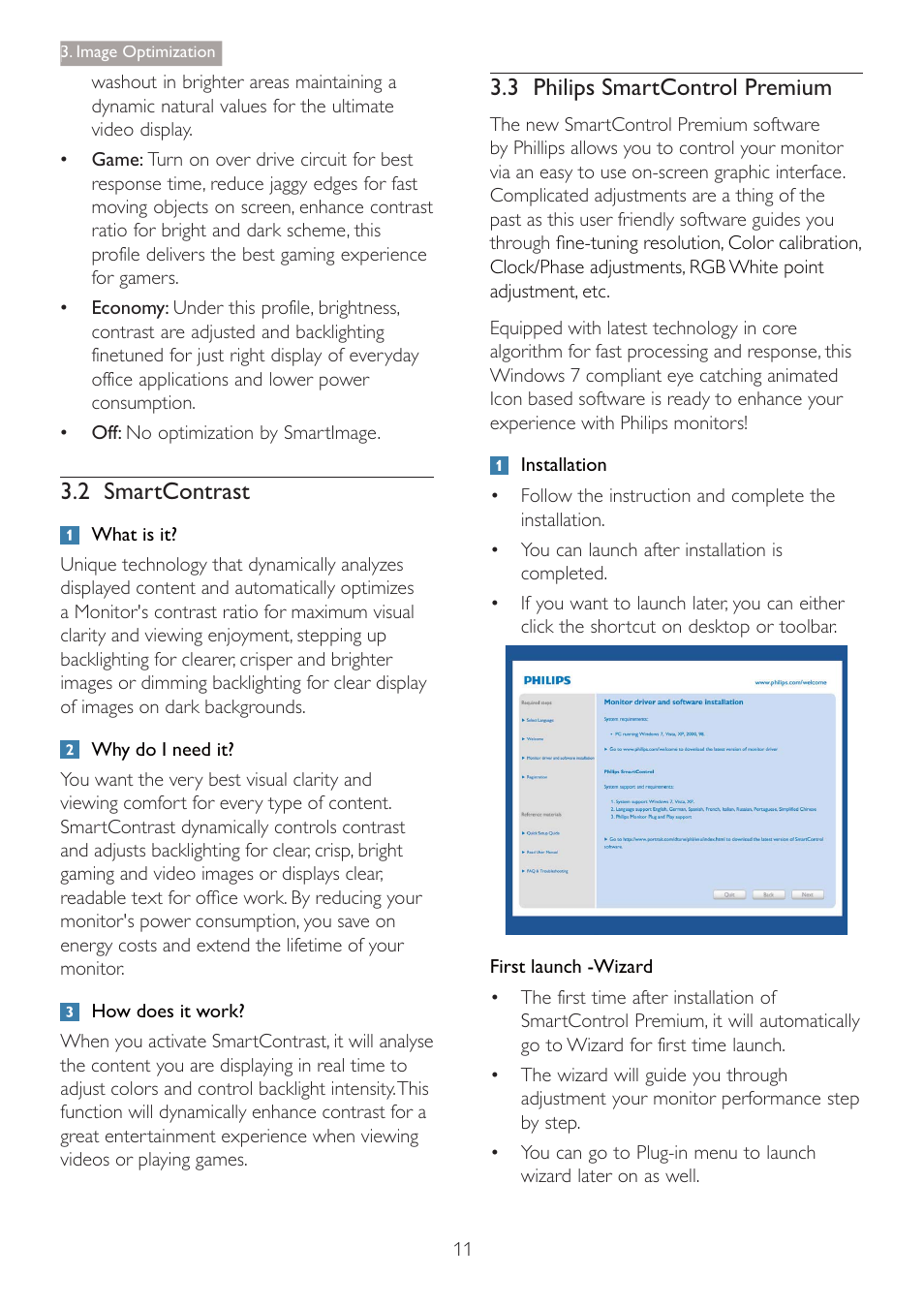 2 smartcontrast, 3 philips smartcontrol premium | Philips 220B4LPCB-27 User Manual | Page 13 / 47