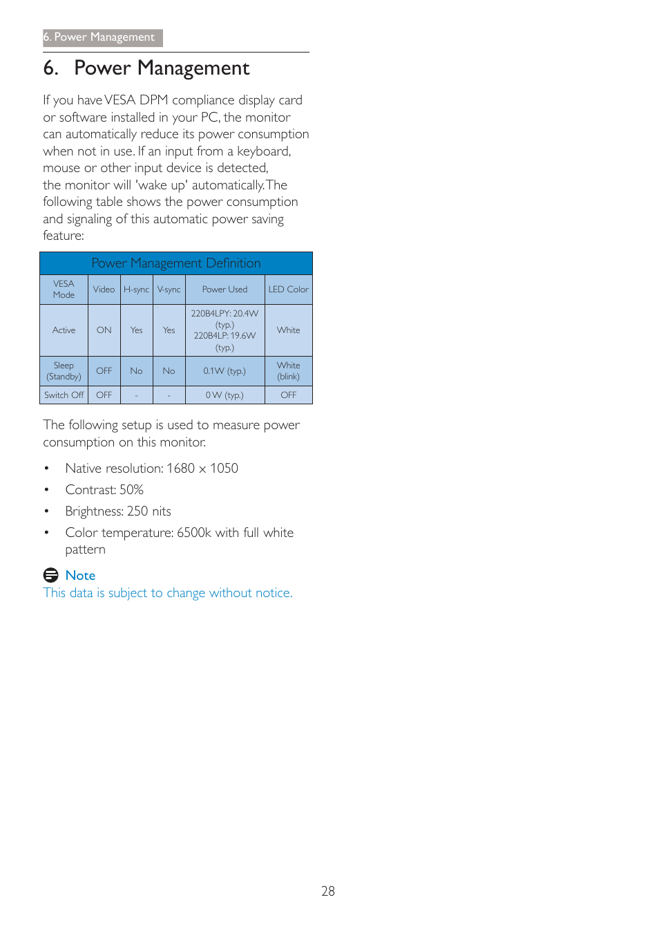 Power management | Philips 220B4LPCB-27 User Manual | Page 30 / 47