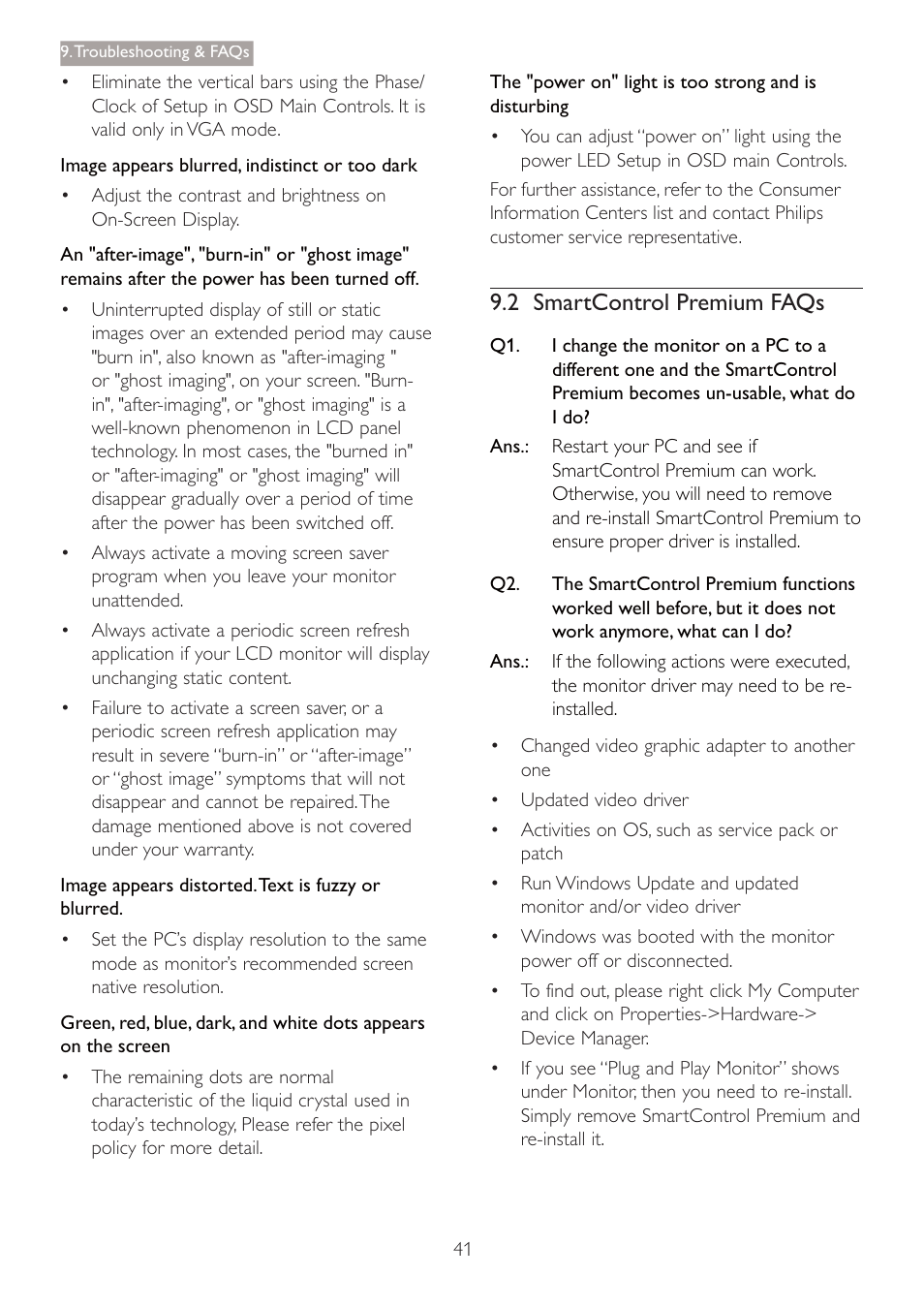 2 smartcontrol premium faqs | Philips 220B4LPCB-27 User Manual | Page 43 / 47