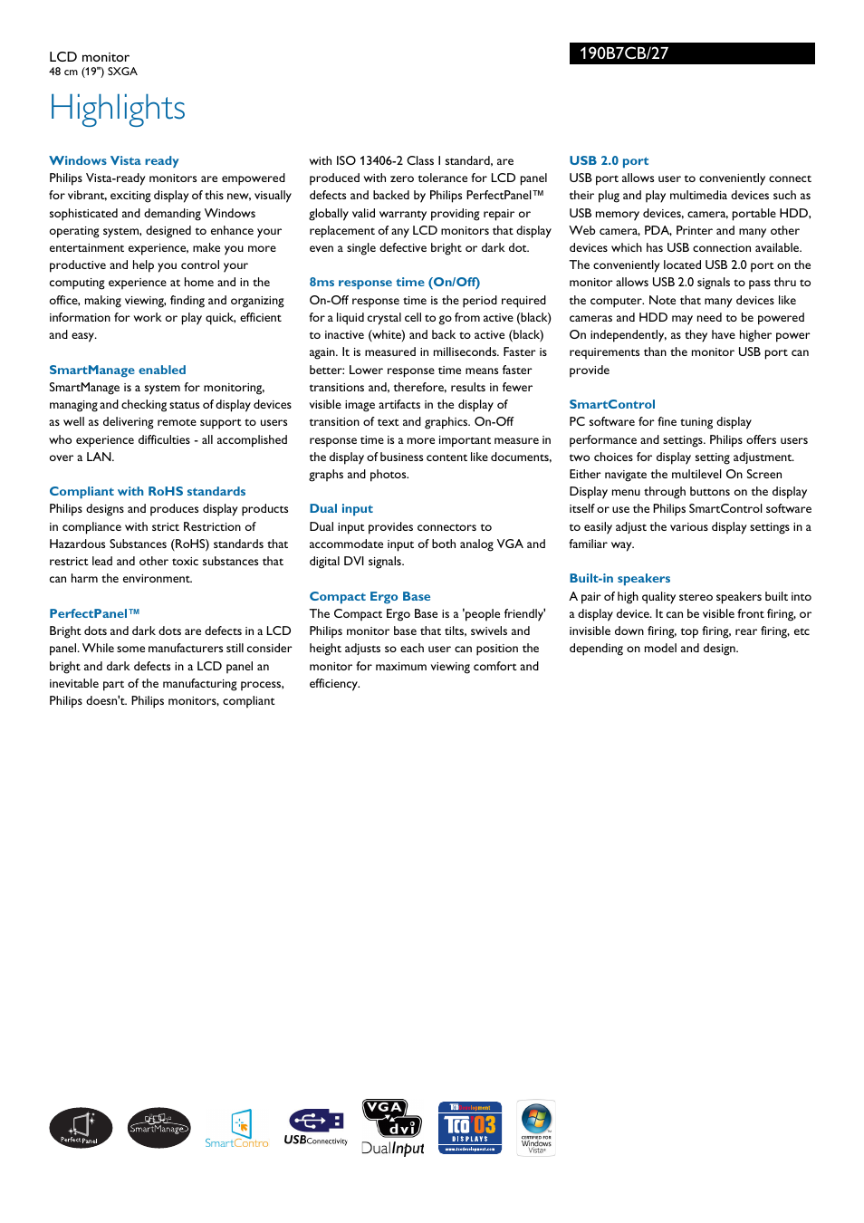 Highlights | Philips 190B7CB-27 User Manual | Page 2 / 3