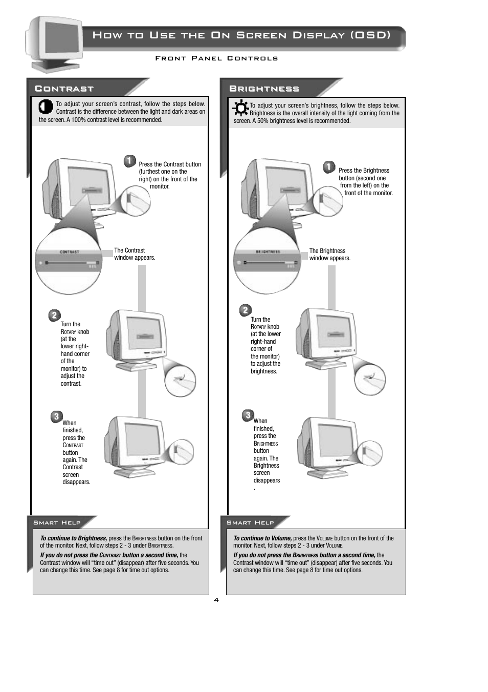 How to use the on screen display (osd), Contr, Contr ast ast | Brightnes, Brightnes s s | Philips 15B2322Q User Manual | Page 5 / 20