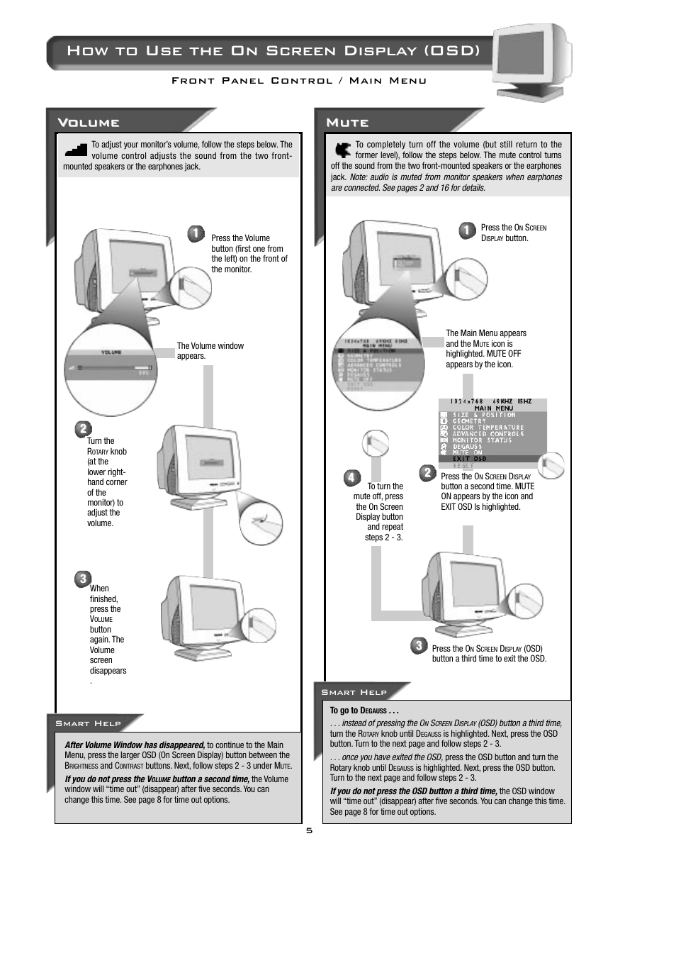 How to use the on screen display (osd), Vol ol ume ume, Mute | Philips 15B2322Q User Manual | Page 6 / 20