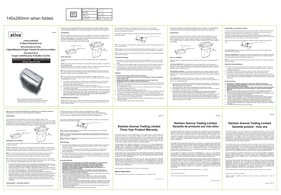 Ativa DQ61BA User Manual | 1 page