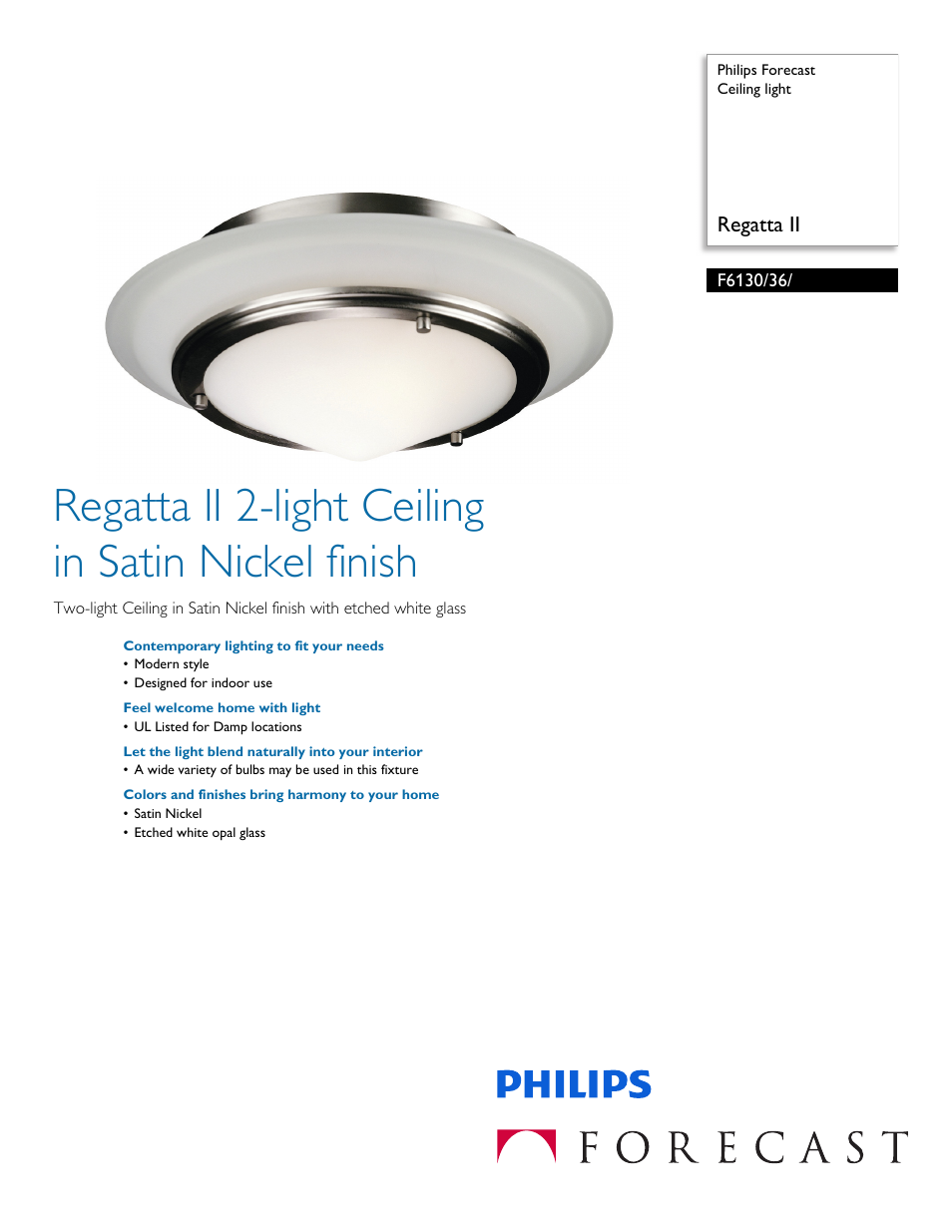 Philips Forecast Ceiling light F6130-36- Regatta II User Manual | 2 pages